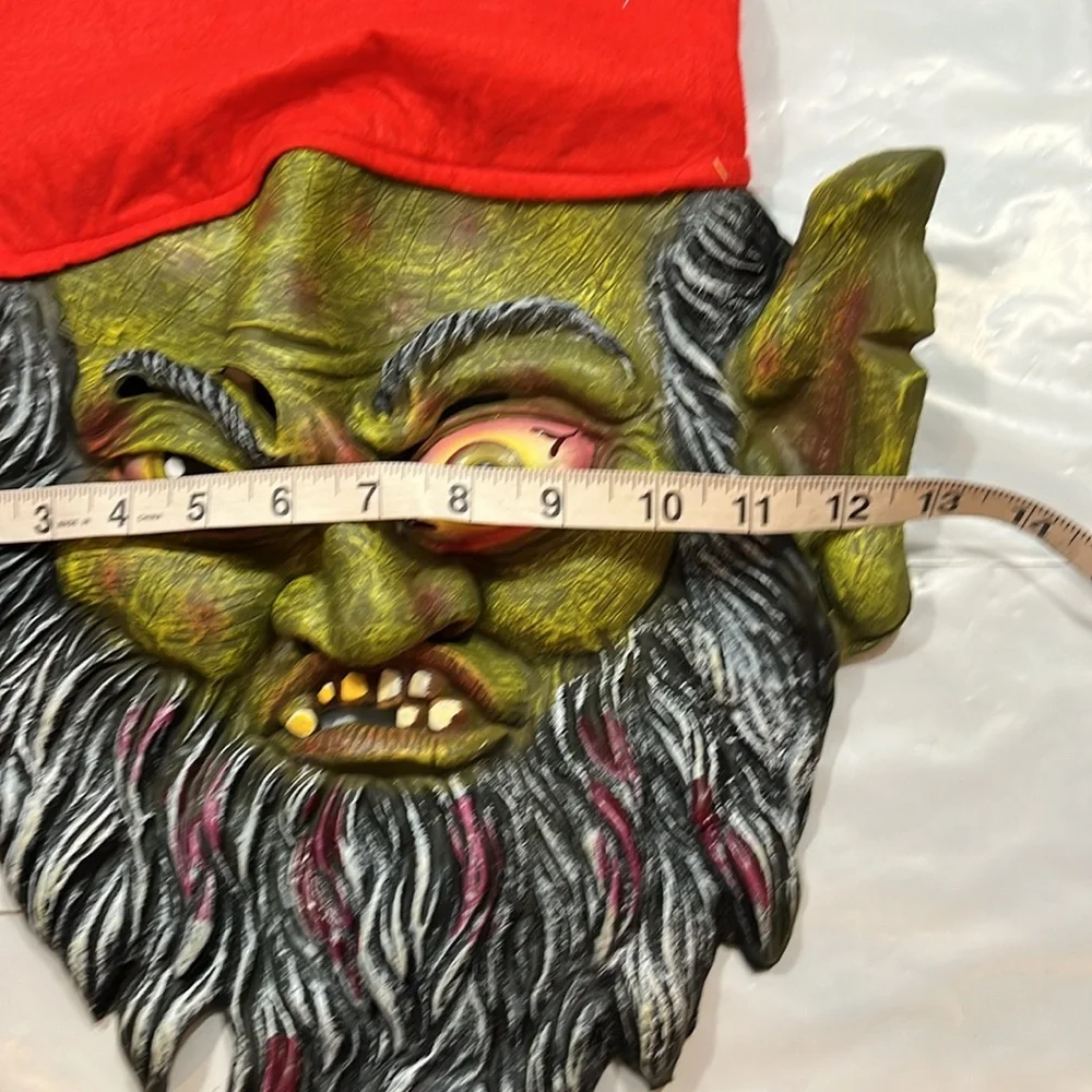 SCARY FACE horror mask GREEN GARDEN Gnome beard RED POINTY HAT Halloween monster